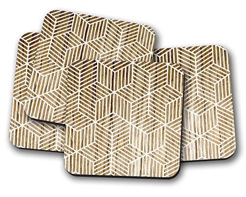 Silver Kangaroo Geometric Pattern Coasters - set of 4 drinks mats ideal new home present or housewarming gift