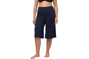 Ulla Popken, Weites, Gerades Bein, Elastikbund Bermudas, Pierna Ancha y Recta, Cintura elástica, Negro, 48-50 Mujeres