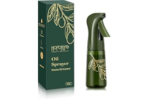 hoforife 190ml/7oz Glass Olive Oil Sprayer Bottle for Cooking, Oil Mister Spray Dispenser Bottles with Portion Control for Kitchen (Dark Green, Light Blockage)