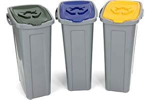 Duplast DU-75801 Tris Pattumiera per Raccolta Differenziata Salvaspazio, Plastica, Grigio, 35 x 25 x 53 cm, 3 unità
