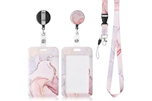 AiQInu Porta Tarjetas Identificativas, Lanyard con Tarjetero, Cordón Retráctil, Para Tarjeta de Identificación, Llaves, Cámara, Teléfono Móvil, Perfecto para Oficina, Eventos (Rosa)