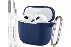 R-fun AirPods etui 3. generacji z zestawem do czyszczenia i nakładkami na słuchawki douszne (2 pary), miękki silikonowy futerał ochronny do Apple AirPods 3 2021,Granatowy