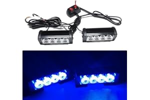 Viktion 8W 2 * 4 LEDs Feux de Pénétration Lumière Stroboscopique Eclairage Clignotant à 7 Modes pour Voiture Camion véhicule SUV Lampe pour Avertissement Urgence Secours Travaux DC12V (Bleu)