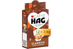 CAFFÉ HAG Hag - Caffè Macinato Decaffeinato Gusto Classico - Miscela caffè per Moka - 12 confezioni da 250 gr (totale 3 kg)