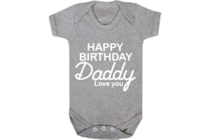 Reality Glitch - Baby 'Happy Birthday Daddy Love You' Short Sleeve Babygrow - 100% Cotton, Super Soft, Comfortable And Breathable. (Grey-6-12 Months)