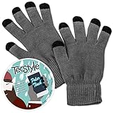 Touchscreen Handschuhe Polar Touch von TecStyle, Smartphone Handschuhe fürs Handy Display, Grau & Schwarz, elastische Universalgröße, für Herren & Damen (unisex), B-Ware