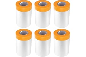 WOOWAIR 6 Rollen Abdeckfolie Klebeband mit Folie 55cm*20M Klebeband mit Transparent AbdeckFolie Goldband Masker Tape Malerkrepp zum Staubschutz Selbstklebende Malerfolie Malerband UV Beständig