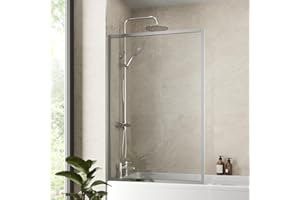 Luxura® 1400 x 800mm Chrome Over Bath Shower Screen Fixed Door Glass Panels & Screens for Baths, Bathroom Framed Square Design, 6mm Toughened Safety Glass