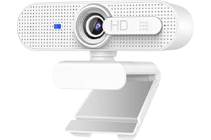 ASHU Cámara web HD 1080P para PC, enfoque automático, cámara web USB con micrófono estéreo y cubierta, 360° giratoria para ordenador, Skype, YouTube Video, Zoom, Conferencia, Cursos en línea (blanco)