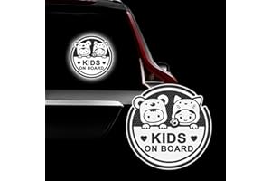 Leniutor 2 confezioni di adesivi per bambini a bordo per auto, in vinile riflettente impermeabile ad alta intensità, per auto, con simpatici animali, per finestrini e paraurti, 20,4 cm (bianco)