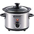 Bergner Elite Electric Cooker, 160W, 2.5 L for Low & High Temperature Food Warming/Slow Cooking, Ceramic Pot with Glass Lid, Body Stainless Steel, Pot & Lid Dishwasher Ready, Cool Touch Handling