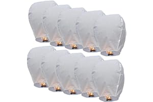 ALA COMFORT Kong Ming Lanterne cinesi in carta rispettosa dell'ambiente, per vigilia di Natale, Capodanno, matrimonio, feste, confezione da 10 (bianco)