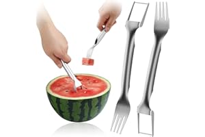 Pipihome 2 Stück Wassermelonen Schneider, Doppelköpfiger Melonenschneider, Melonenausstecher, 2 In 1 Tragbare Wassermelonengabel Erdbeerschneider, Avocado Schneider für Küche Familien Partys Camping