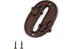 ZIJANG Hierro Fundido de Numeros Casa Exterior 0, Número de Domicilio Rústico, Número de Casa Decorado con Forma de Flores de Iris, con 2 Tornillos, Utilizado Principalmente Para el Número de Casa