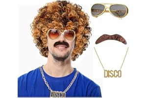 EMLOHSOL Pack of 4 Hippie Afro Herren Perücke 70er 80erJahre Disco Afro Perücke Hippie Accessories,Karnevals kurz gelockt Afro Shaggy Perücke Hippie Theme Party Karnevals party (blond und braun)