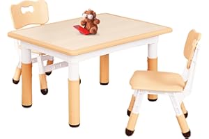 FUNLIO Mesa Infantil con 2 Sillas para Niños de 3 a 8 años, Mesa Niños de Altura Ajustable, Escritorio Fácil de Limpiar, para Aulas/Hogares, Aprobado por CPC y CE (3 Piezas)-Rectángulo