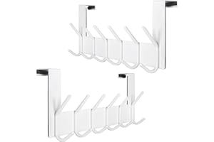 SKOLOO Lot de 2 porte-manteau avec 6 crochets, crochets de porte à suspendre sans perçage, pour cuisine, salle de bain, salon et couloir, blanc