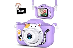 YIKANWEN Aparat cyfrowy dla dzieci, HD z ekranem 2,0", przenośna zabawka dla dziewcząt i chłopców w wieku od 3 do 4 5 6 7 8 lat, w zestawie karta SD 32 GB (fioletowa)