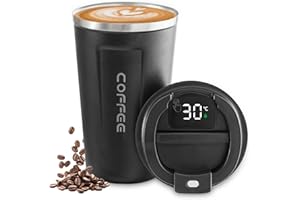 Newvenper Stainless Steel Vacuum Insulated Travel Coffee Mug, Led Temperature Display Insulated Tumbler, Leak Proof with Lid Keeps Cold and Warm, Suitable for Coffee, Tea and Beer (Black)