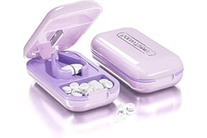 Dyroe tablettenteiler, Pillenschneider Große und Kleine Tabletten, Tablettenspalter Pillenteiler mit Tablettenaufbewahrungsfach, Pillen Vitamin-Tabletten, Tragbarer Tasche Pillenzerkleinerer (Lila)