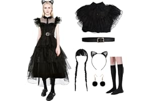 Ansamy Disfraz de Miércoles Niñas y Mujer, Disfraz Niña, Vestido de Miércoles Niña, Cosplay Trajes Góticos, Disfraz de Gótica de Colegiala para Fiestas