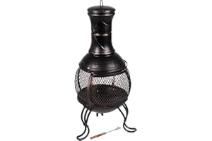 HOME DISCOUNT Fire Vida Steel Chiminea Outdoor Garden Patio Heater Grill Chimnea Chimenea, Black & Antique Gold