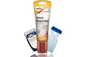 ERHARD-TRADING Molto Reparaturspachtel Moltofill Innen Reparatur Set mit Dulux Weiß Farbroller und Metallspachtel