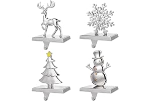 4 szt. Świąteczne uchwyty na skarpety, EBANKU Wieszak na pończochy Wystrój Śnieżynka Renifer Bałwan Choinka Haczyki na skarpety do kominka na kominek Świąteczne dekoracje do domu i imprezy