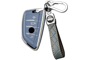 ontto Etui na kluczyki samochodowe pasuje do BMW, etui na klucze, TPU, etui ochronne, breloczek do kluczy do BMW X1, X3, X5, X6, X7, 1, 5, 6, 7, G30, G20, G32, G11, F20, Z4, F48, F39, G01, G02, F15, G07, pudełko na klucze, szaro-niebieskie