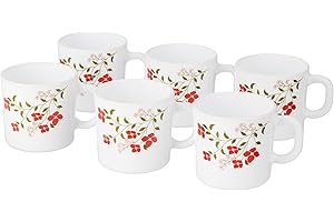 Larah by BOROSIL Janus Opalware Mug Set (White) - 6 Pieces, 18. Milliliter