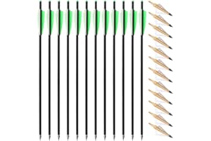 TOPARCHERY 20inch Crossbow Bolts Carbon Crossbow Arrows with 4inch Vanes and 3 Blades Archery Broadheads 125 Grain Screw-in Arrow Heads Arrow Tips，12pcs