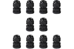 Meccion M12 Cable Gland 10 Pack IP68 Waterproof Nylon Cable Connectors with Locknut and Washer, Suitable for 3mm - 6.5mm Cables
