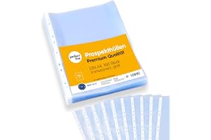 perfekt line 100 plastmappar DIN-A4, plastfickor för A4-papper, transparent, Kristallklara, släta, extra starka, robusta premiumark, syrafria, Dokumentsäkra, Made in EU