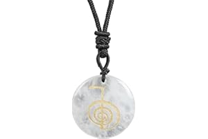 Lovionus89 Round Stone Lucky Coin Spiral Reiki Symbol Crystal Stone Pendant Necklace for Men and Women Adjustable 60-65CM