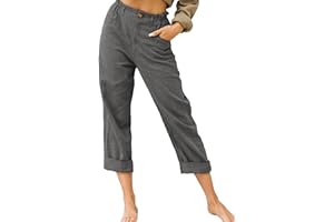 Yutdeng Pantalones Lino Mujer Verano Ligeros Pantalones de Verano 3/4 Casual Pantalones Anchos con Bolsillos Cintura Alta Elástica Pantalones de Playa Algodón Lino Pantalones Suelto