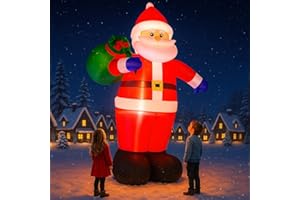 OMDEKOR 8FT Nadmuchiwany Ojciec Boże Narodzenie z światłami LED, wodoodporne gigantyczne figury Świętego Mikołaja IP44, dekoracje świetlne do wnętrz i na zewnątrz do ogrodów, trawników i podwórek