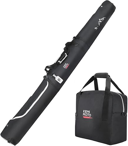 Rawstyle set met ski-tas en ski-schoentas, voor ski's van 160 cm of 180 cm, waterdicht, skihoes, wintersport, combo (zwart en roze, set met tas van 180 cm