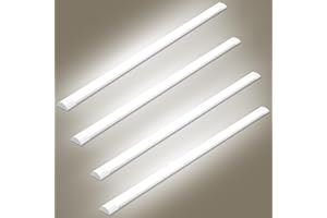 Viugreum 4 Pack 4ft LED Batten Light, Ceiling Tube Light, 6000K Cold White, 230V, 40W, 4800 Lumen, 130 °Beam Angle, Ceiling Light for Office, Living Room, Bathroom, Kitchen, Garage, Warehouse