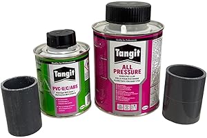 KOI- UND BONSAIPARK HERDECKE Tangit PVC Set: All-Pressure Kleber 250 ml & Reiniger 125 ml Pinsel, Spezialkleber für PVC-U Rohre, Poolbau, Teichbau, Dachrinnemontage, Probeklebung