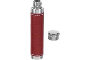 UPKOCH Stainless Steel Portable Wine Tube 1Oz Mini Hip Flask with Leather Sleeve Compact Round Cigar Tube for Outdoor Camping and Travel