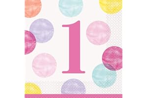 UNIQUE Papierservietten - 16,5 cm - Rosa Punkte 1. Geburtstag - Packung mit 16 Stück