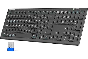 TECKNET Wireless Keyboard, Rechargeable 2.4GHz USB Bluetooth Keyboard for 4 Multi Devices, Ultra Slim Full Size UK Layout Keyboards for Computer, Laptop, Tablet, Desktop, Phone (Black)