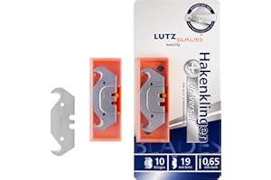 LUTZ BLADES Profi Hakenklingen, Cuttermesser Klingen 18mm 0,65mm stark, Ersatzklingen für alle gängigen Cutter- und Teppichmesser im 10er-Spender, für Vinyl, Teppich, Linoleum, Tapeten und mehr