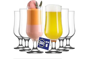 NORDIC SCHILLER Verres a Cocktail, Verre Pina Colada, Lot de 6, 385ml, 100% SANS PLOMB Verres Hurricane, Verre Cocktail, Smoothie, Milkshake, Verres à Mojito