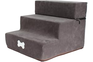 Chen0-super Pet Dog Stair Step, Flannel Detachable 3-Story Staircase Assembly Removable Stairs Ladder Washable Zippered Removeable Micro Fiber Cover with Non-Slip Bottom, Dark Gray Small Three-layer