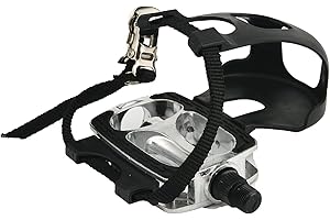 EIRONA 9/16" Aluminum Alloy Bike Pedals with Toe Clips/Cages and Straps, Bicycle Pedals for Spin Indoor Exercise Bike, Mountain Bike