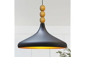 bamyum Lámpara Colgante Holz de Metal, Negro Luces Colgantes Vintage, Lámpara Colgante Moderna Para sala de Estar, Dormitorio, Restaurante Moderno