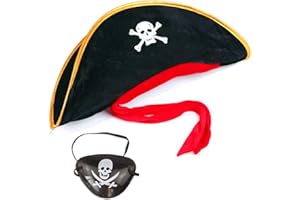 dinghaole Captain Piratenhut und Augenklappe Set - Halloween Maskerade Party Kostüm Cap Piraten Mottoparty Rollenspiel Kosmetik Zubehör