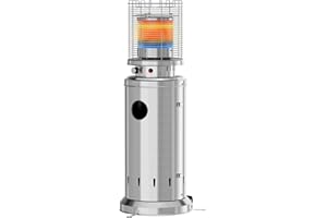 TLSUNNY Riscaldatore radiante, stufa a gas da 6,5 kW, Riscaldatore da Esterno con copertura protettiva, Stufa radiante da Esterno, gas esterno con accensione piezoelettrica e ruote, Acciaio inossidabile