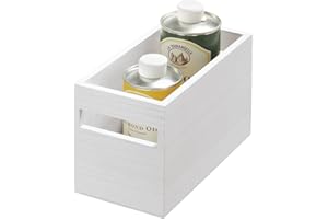 INTERDESIGN iDesign Caja de almacenamiento con asas, caja organizadora para estantería o despensa de madera de paulownia, organizador de armarios de cocina versátil, blanco